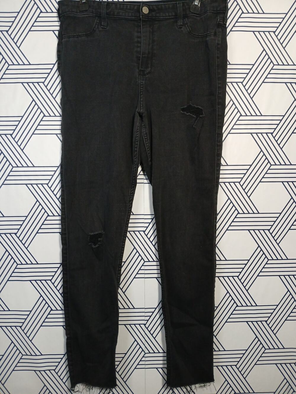 Hollister Ultra High Rise Black Distressed Jeggings Skinny Jeans Grunge Emo Alt